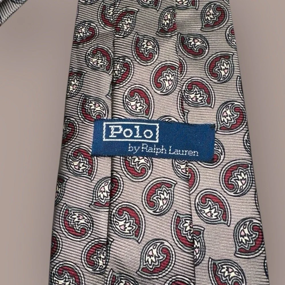 Polo Ralph Lauren Men's Silk Tie - Paisley Print -‎ Titanium Beige & Red - 59